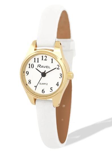 Ravel Ladies Round Petite Case Clear Numeral with Leather Strap Watch Available Multi Colour