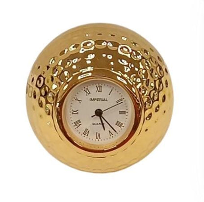 Miniature Clock Goldtone Plated Metal Golf Ball Solid Brass IMP75G- CLEARANCE NEEDS RE-BATTERY