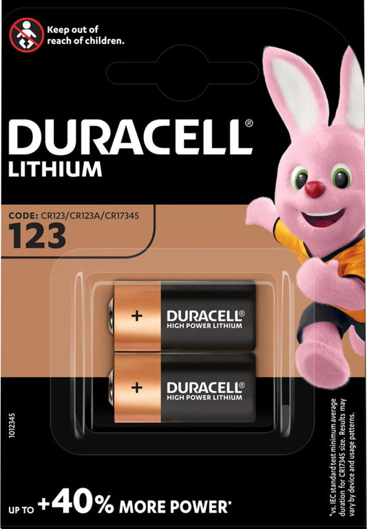Duracell Lithium DL123 CR123A Batteries - 2 in a Pack