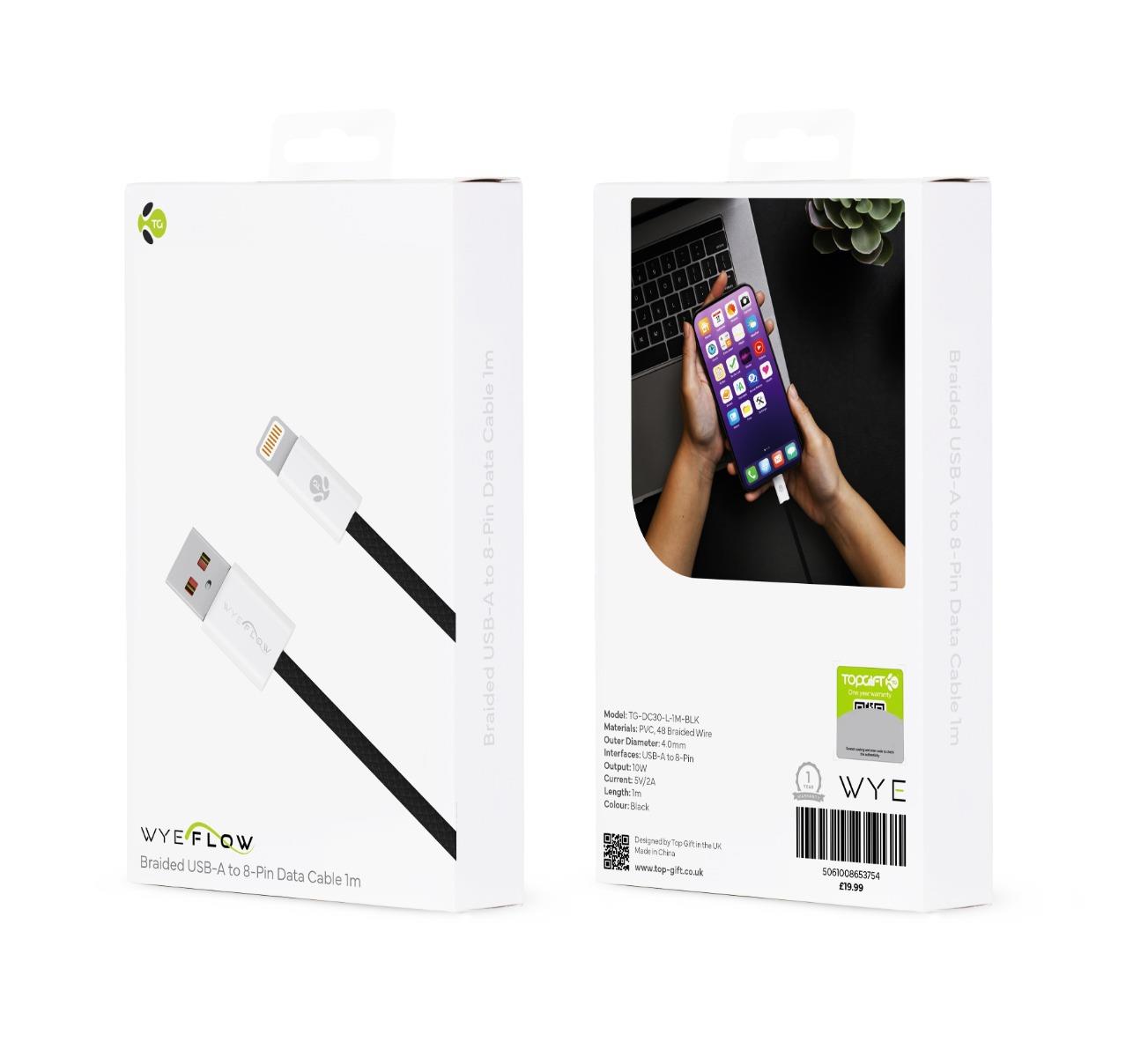WYEFLOW Braided USB-A to 8-Pin Data Cable 1m – DK Wholesale Ltd