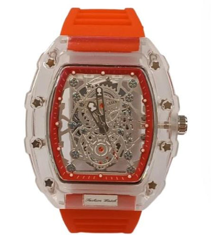 New Rubber Gents Clear Fashion Quartz Movement Skeleton Clear Dial Rubber Strap Watch Available Multiple Colour