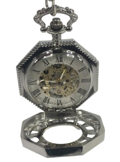 Mens & Ladies Mechanical Hand Winding Half Hunter Steampunk Silver Pocket Watch