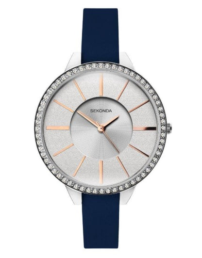 Sekonda Ladies with Silver Glitter bling Dial and Blue Strap Watch 40005