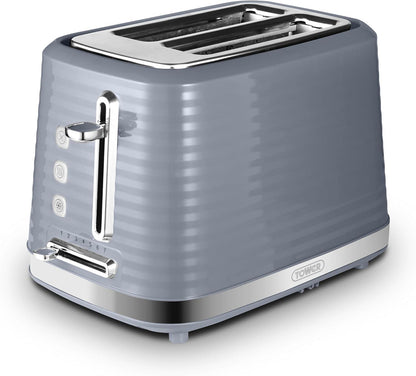 Tower Saturn 2-Slice Toaster with 7 Browning Levels Grey and Chrome Accents