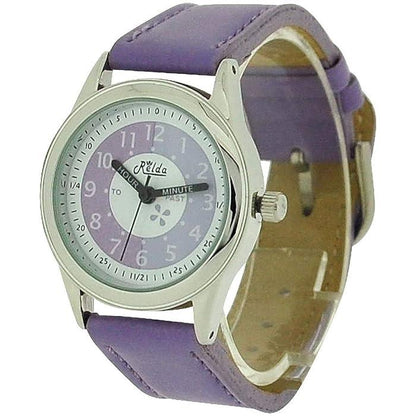 Relda Girls Children Time Teacher Purple Leather Strap Watch REL13