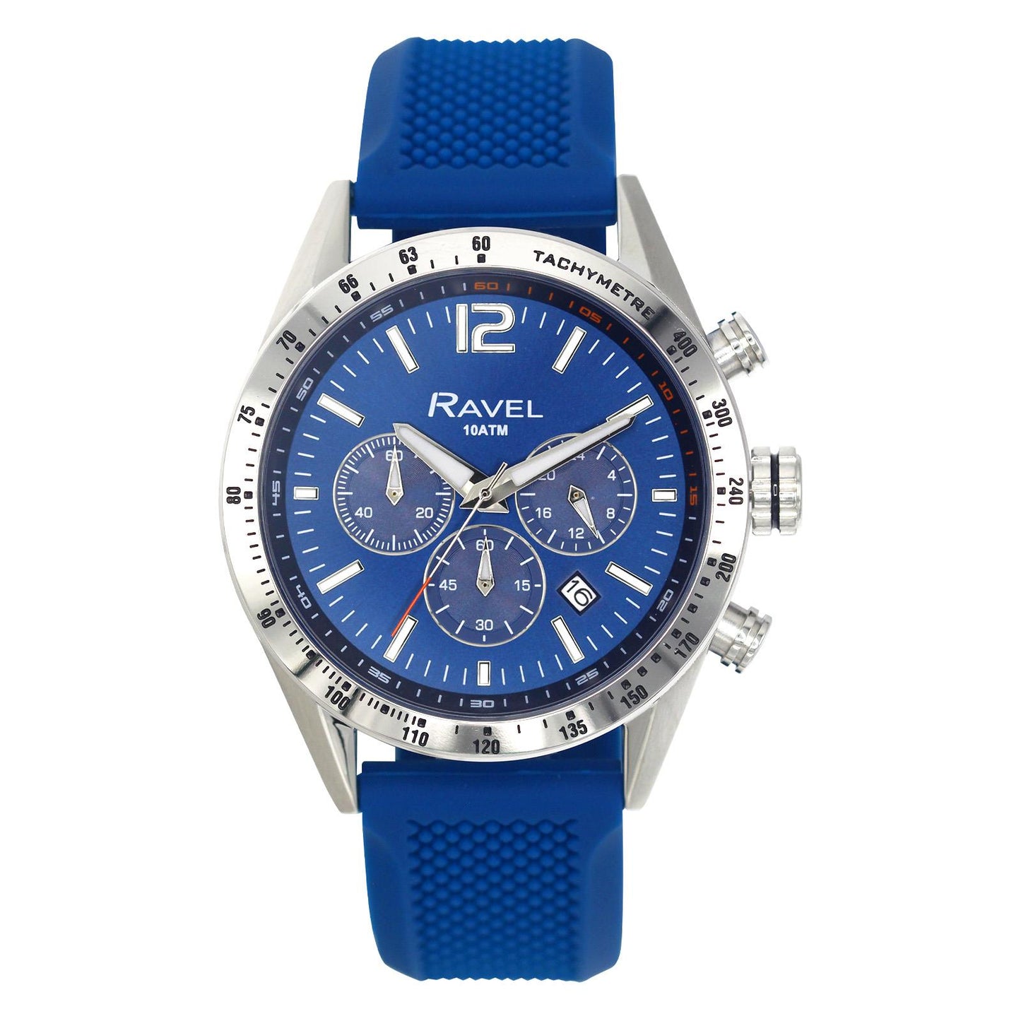 Ravel Mens Fashion Sports Multi 100m Water Resistant Chronograph Dated Rubber Strap Watch RPR-M Available Multi Colors