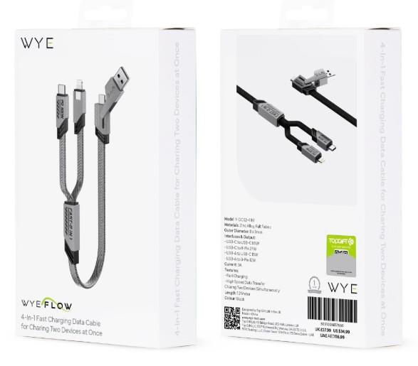 WYEFLOW 4-In-1 Fast Charging Data Cable for Charging Two Devices at Once