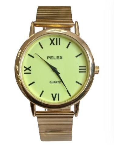 Pelex Mens Big Roman number Metal Bracelet Strap Quartz Watch Available Multiple Colour