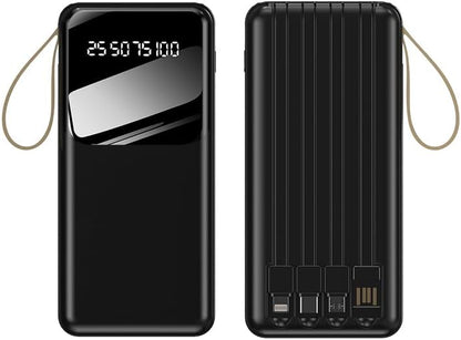 WYEFLUX 10000mAh Portable Power Bank with Built-In Cables and LED Lights - Black