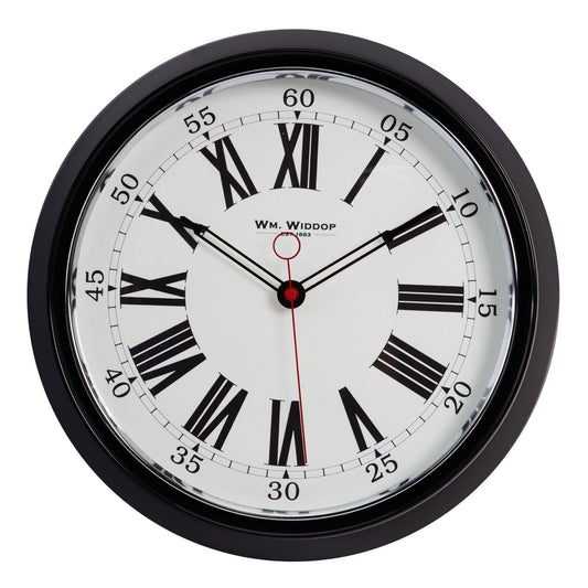 Round Metal Case Wall Clock Black & Chrome Roman Dial 30cm