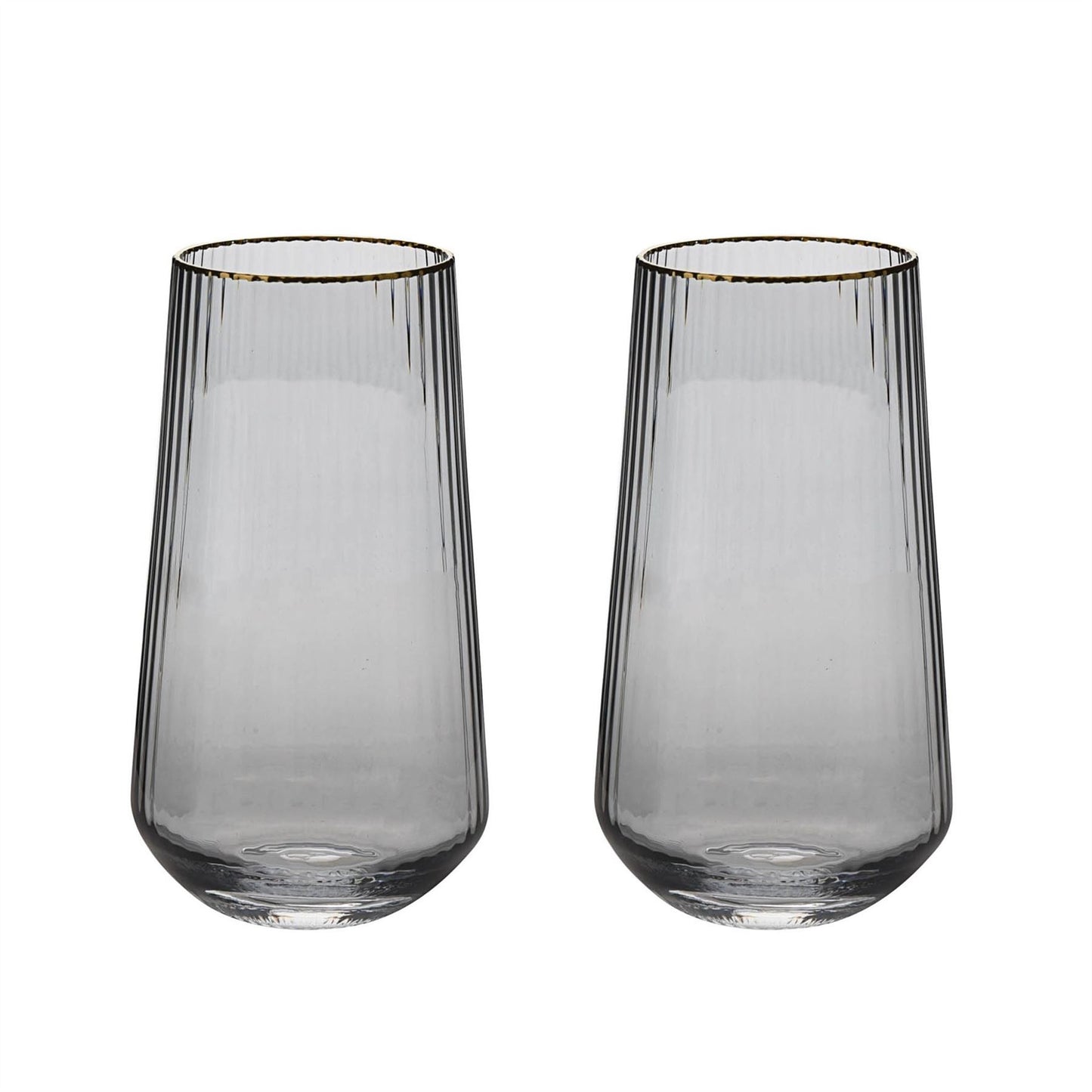 Hestia Set of 2 Grey Hi Ball Glasses with Gold Rim