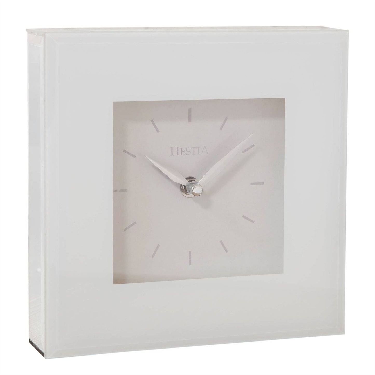 Hestia White Glass Mantel Clock