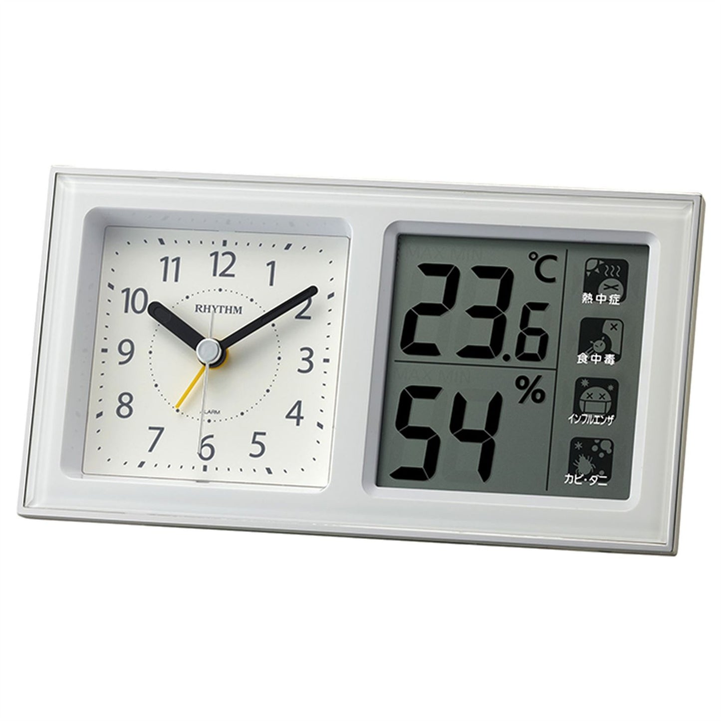 Rhythm LCD Alarm Clock with Environment Alert Display White
