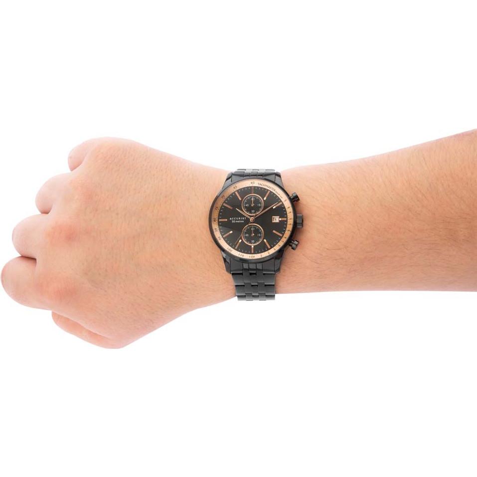 Accurist Mens Dated Chronograph Black Dial Black Bracelet watch 7341