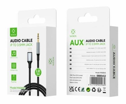 Woox 3.5mm Aux to Lightning Braided Plug & Play Audio Cable, 6.6ft 2m, Black