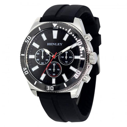 Henley Mens Polished Multi eye 44mm Dials Soft Silicone Watch H02228 Available Multiple Colour