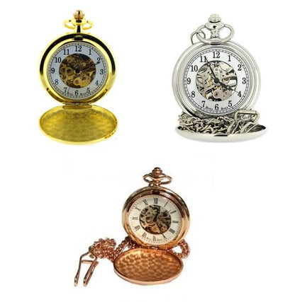 Boxx Mens Multiple Tone Skeleton Mechanical Pocket Watch 12" Chain M5084