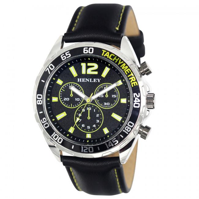 Henley Mens Multi Eye Dial With Black Sports Large Leather Strap Watch H02221 Available Multiple Colour