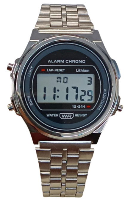 Classic Retro Round Digital LCD Mens Metal Bracelet Strap Watch