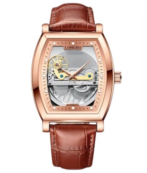 NY London Mens Automatic Hollow mechanical Dial Analogue Rose/Brown Leather Strap Watch