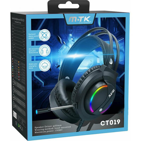 MTK Gaming Headphone with Stereo Sound, Microphone & Volume Control, RGB Coloured Light, 2.2M Cable, PC/PS4/XB CT019