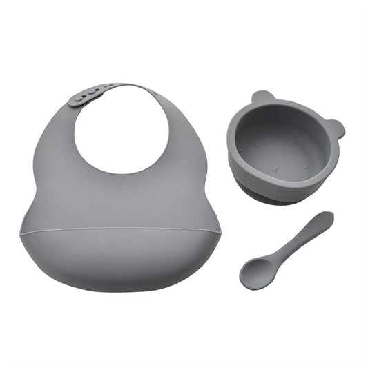 Bambino Silicone Feeding Set Bib, Bowl & Spoon Blue/Grey