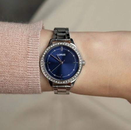 Lorus Ladies Bling Fashion Blue Mother of Pearl Stainless Steel Bracelet Watch