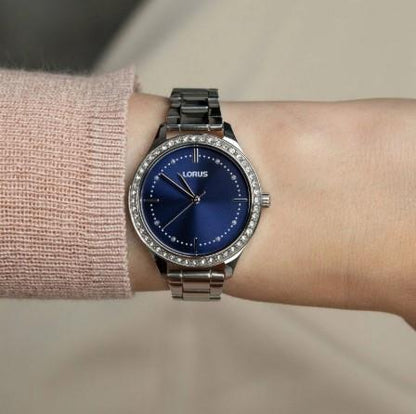 Lorus Ladies Bling Fashion Blue Mother of Pearl Stainless Steel Bracelet Watch