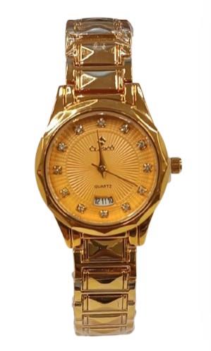 Clasico Ladies Bling Dated Water Resistant Round Dial Gold Metal Strap Watch