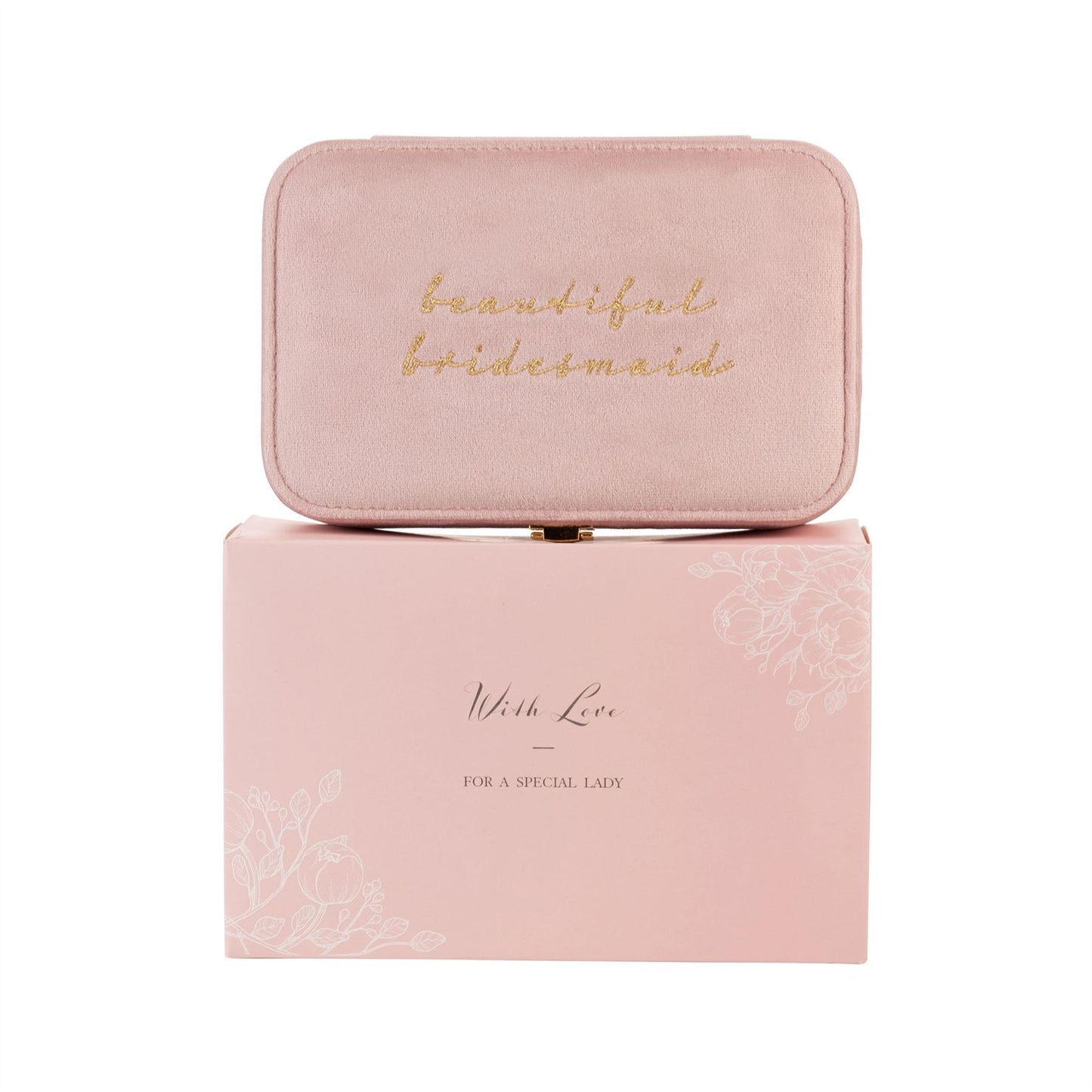 Amore Pink Velvet Jewellery Box "Beautiful Bridesmaid"