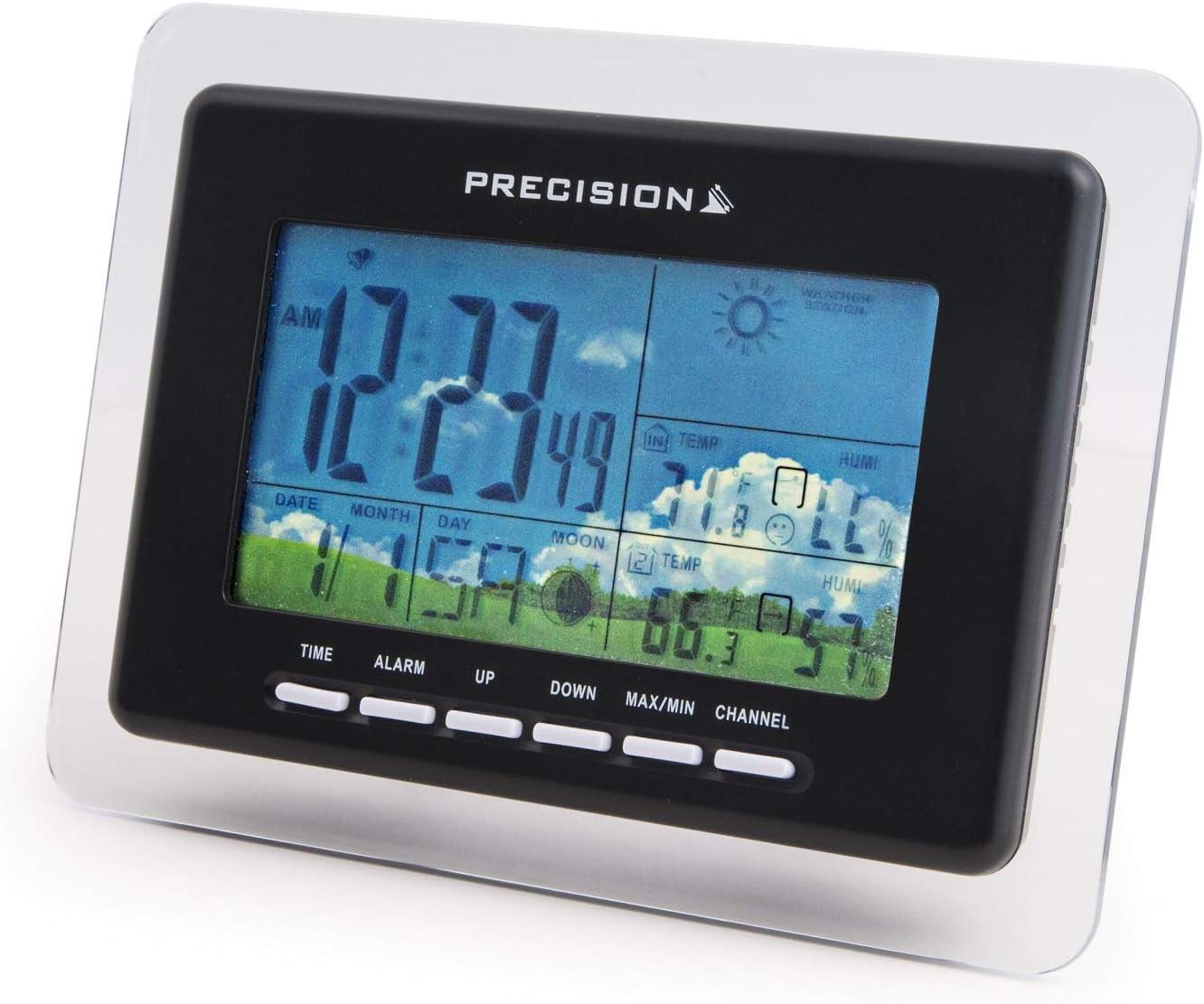 Precision Digital Weather Station Day/Date  Radio Controlled Silver and Black Alarm Clock ‎AP053