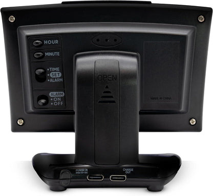 Acctim Jenson LED Digital in Black with USB-C Smart Connector Blue 0.9'' Display Alarm Clock