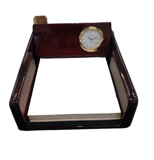 Miniature Clock With Brown Notepad Holder Solid wood IMP201 - CLEARANCE NEEDS RE-BATTERY