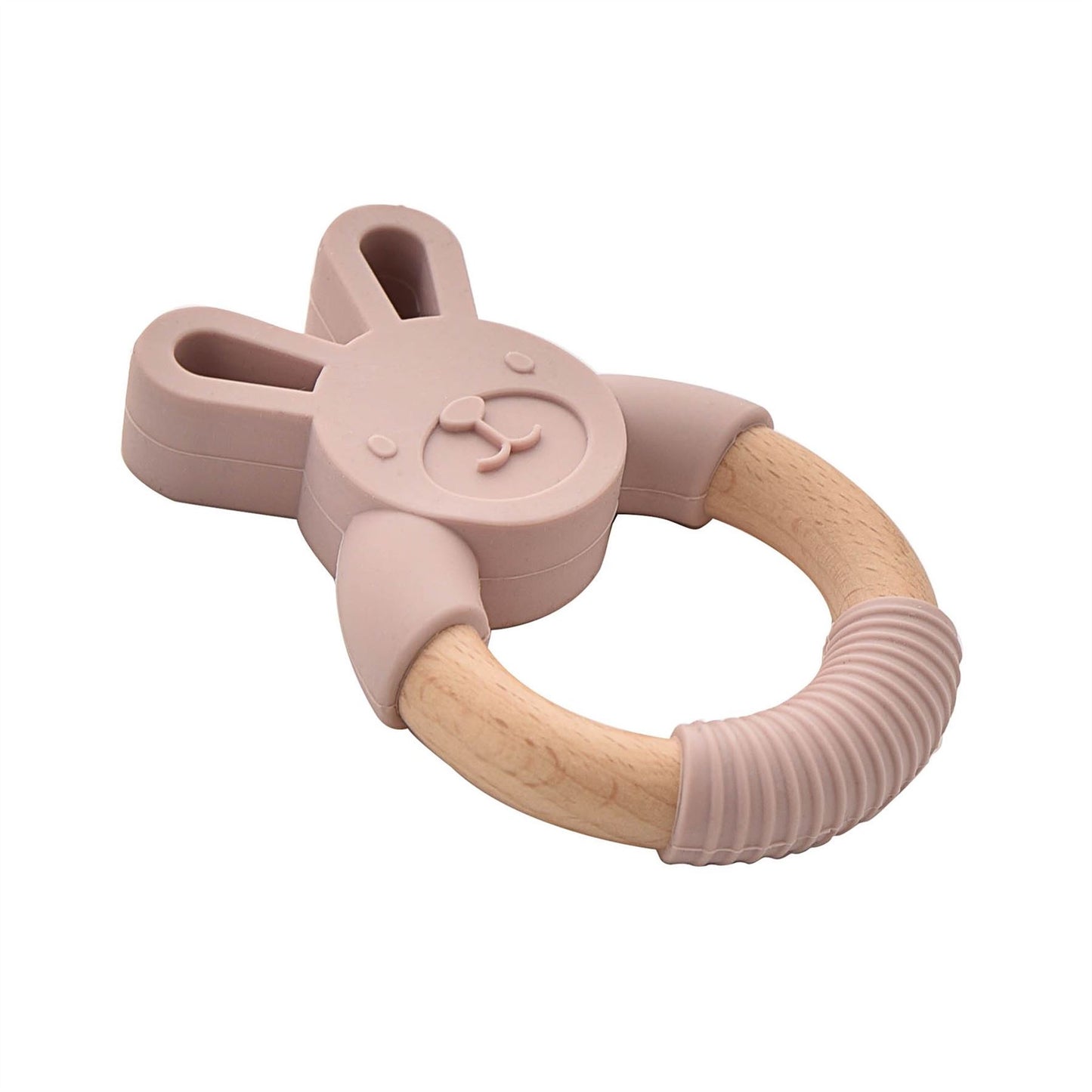 Bambino Wood & Silicone Bunny Teether Pink