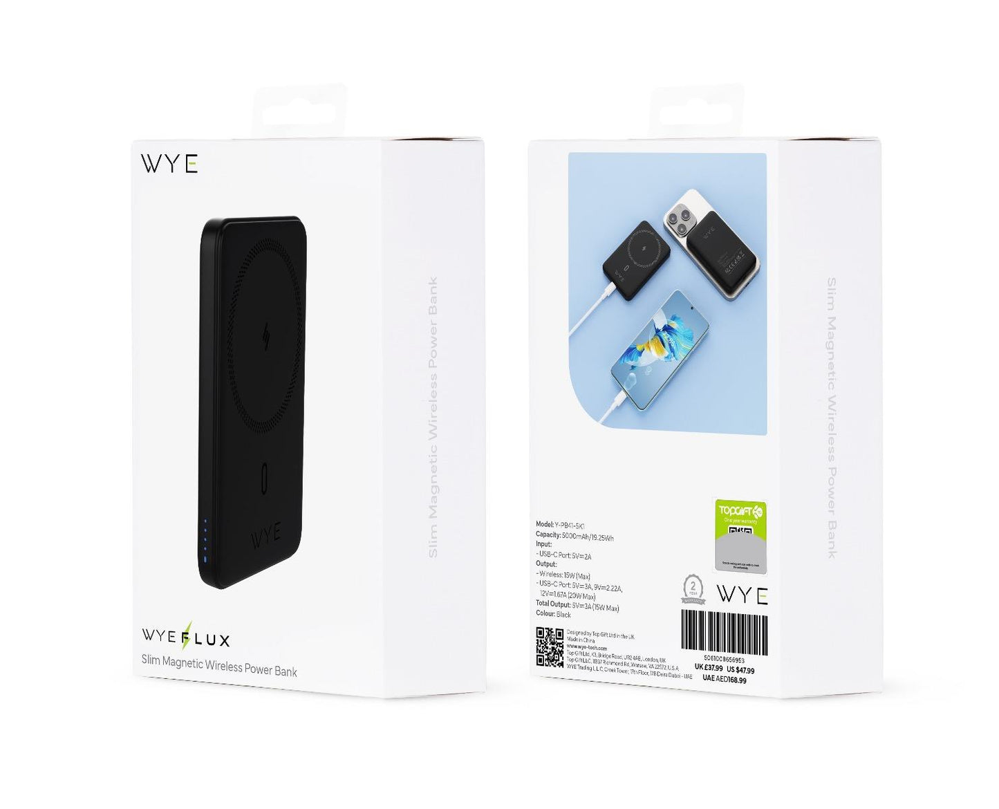 Wyeflux Slim Magnetic 5K Portable Power Bank - Black