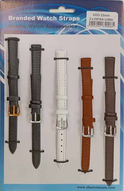 1555.05 2X Extra Long Mix Colour Leather Watch Straps Pack of 5 AVailable From 18MM - 22MM