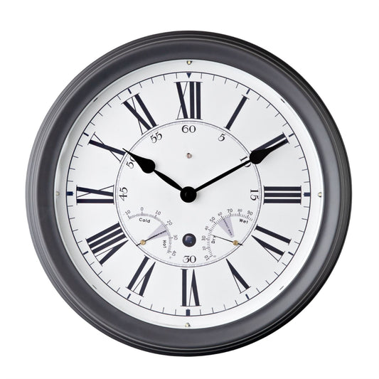 Hometime Grey Wall Clock With Sound Controlled LED Light Roman Dial 35.5cm
