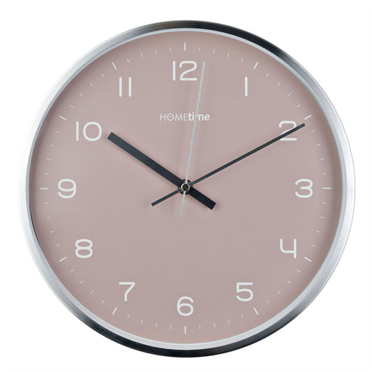 Hometime Round Metal Wall Clock 12" - Silver with Blush Dial