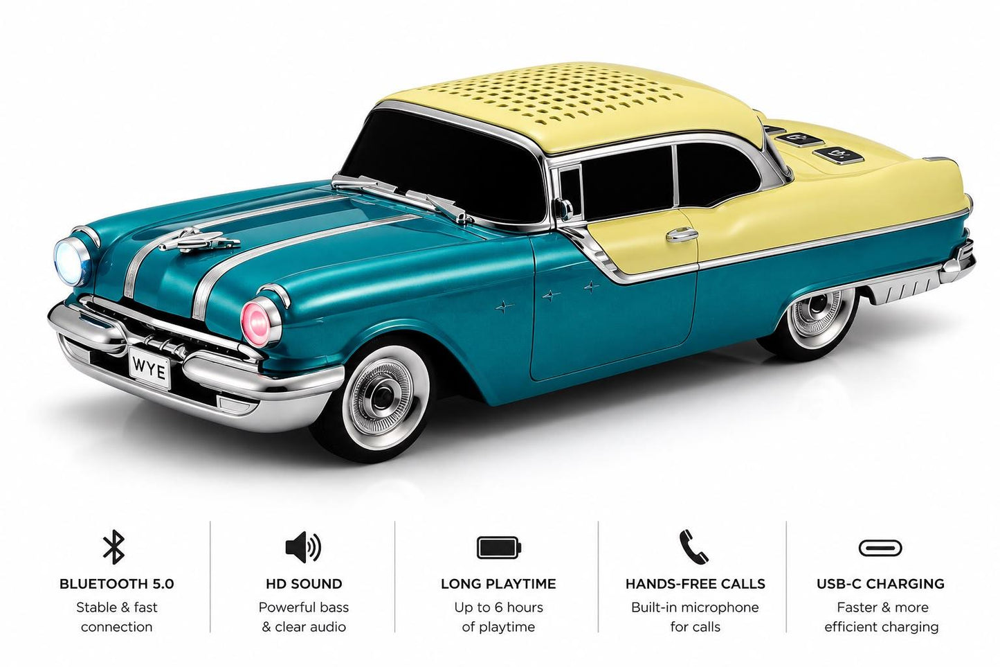 WYEWAVE Wireless Portable Speaker Car Shape Emerald Blue