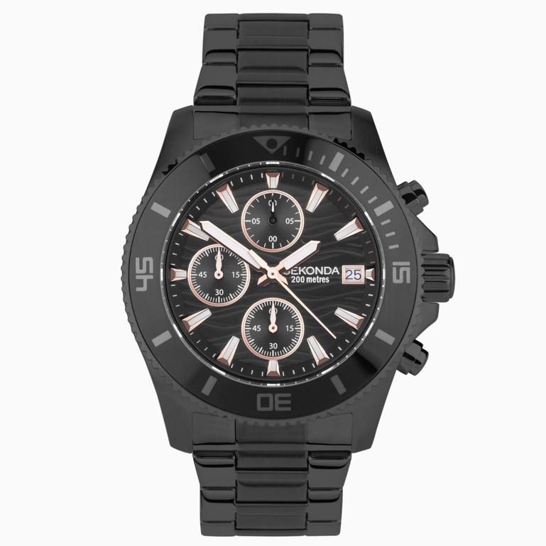 Sekonda Mens Pacific Wave Chronograph Dated Black Stainless Steel Case & Bracelet with Black Dial Watch