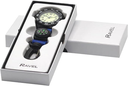 Ravel Mens Fashion Nylon Clip-On Carabiner with Compass and Luminous Dial Analogue Watch Available Multiple Colour