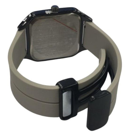 Heryi Rubber Gents Fashion Quartz Square Date Silver Multi Dial Light Grey Rubber Magnetic Strap Watch