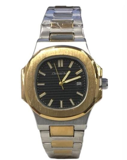 Christyan Arden Mens Fashion Square Dated Dial Analogue 2Tone/Gold Metal Bracelet Strap Watch