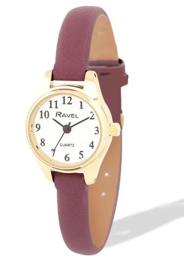 Ravel Ladies Round Petite Case Clear Numeral with Leather Strap Watch Available Multi Colour