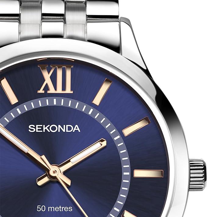 Sekonda Mens Dated Round Blue Dial Stainless Steel Bracelet Watch 1197