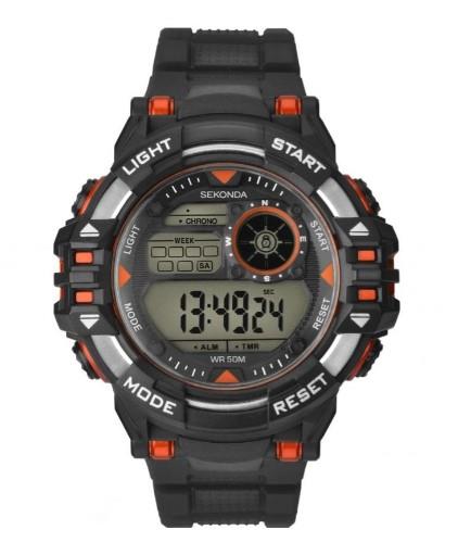 Sekonda Mens Sports Chronograph 50m Water Resistance Digital Black Rubber Strap Watch