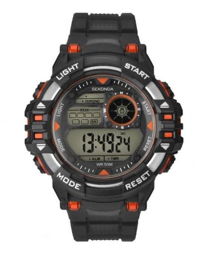 Sekonda Mens Sports Chronograph 50m Water Resistance Digital Black Rubber Strap Watch