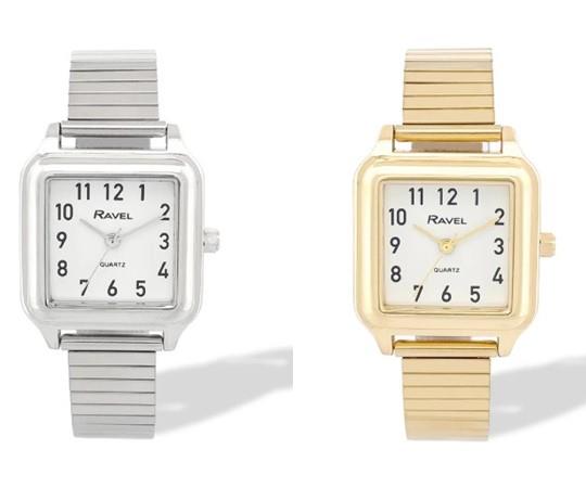Ravel Ladies Basic Easy Read Square Dial Stainless Steel Expander Bracelet Watch Available Multiple Colour