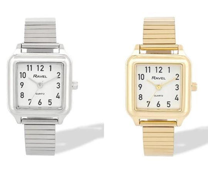 Ravel Ladies Basic Easy Read Square Dial Stainless Steel Expander Bracelet Watch Available Multiple Colour