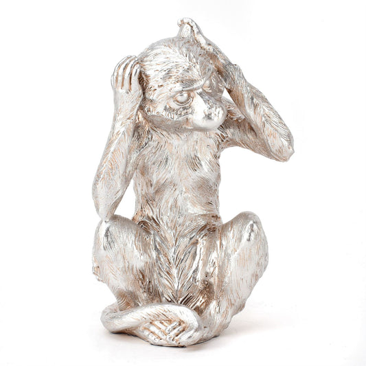 Hestia Silver Resin Monkey Figurine - Hear No Evil 20cm